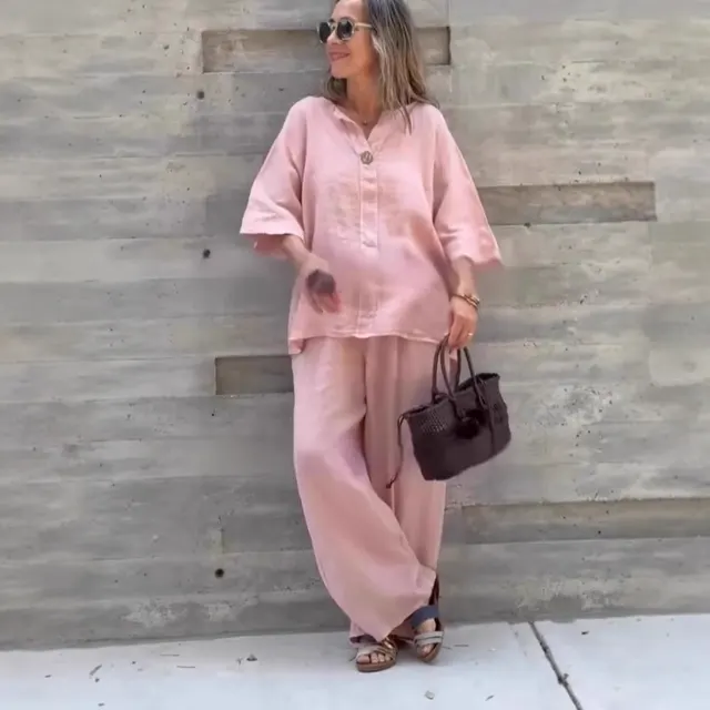 Solid Color Cotton And Linen Casual Suit Pants Pink - Shop at LoveMi