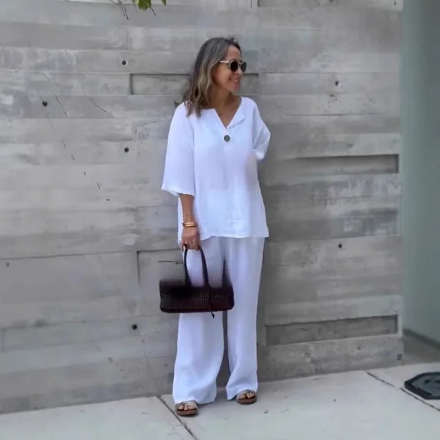 Solid Color Cotton And Linen Casual Suit Pants White - Shop at LoveMi