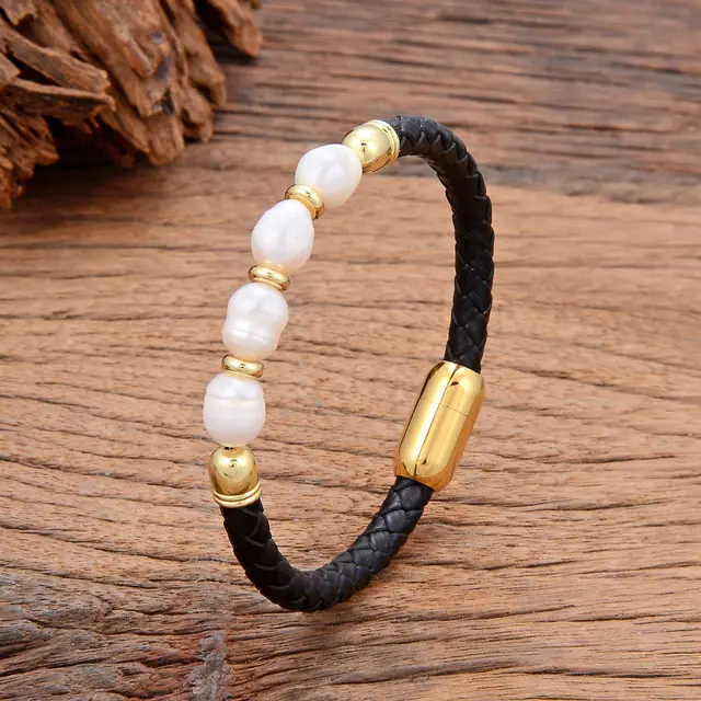 Irregular Shape Pearl Bracelet Unisex White Pearl Gold - Shop at LoveMi