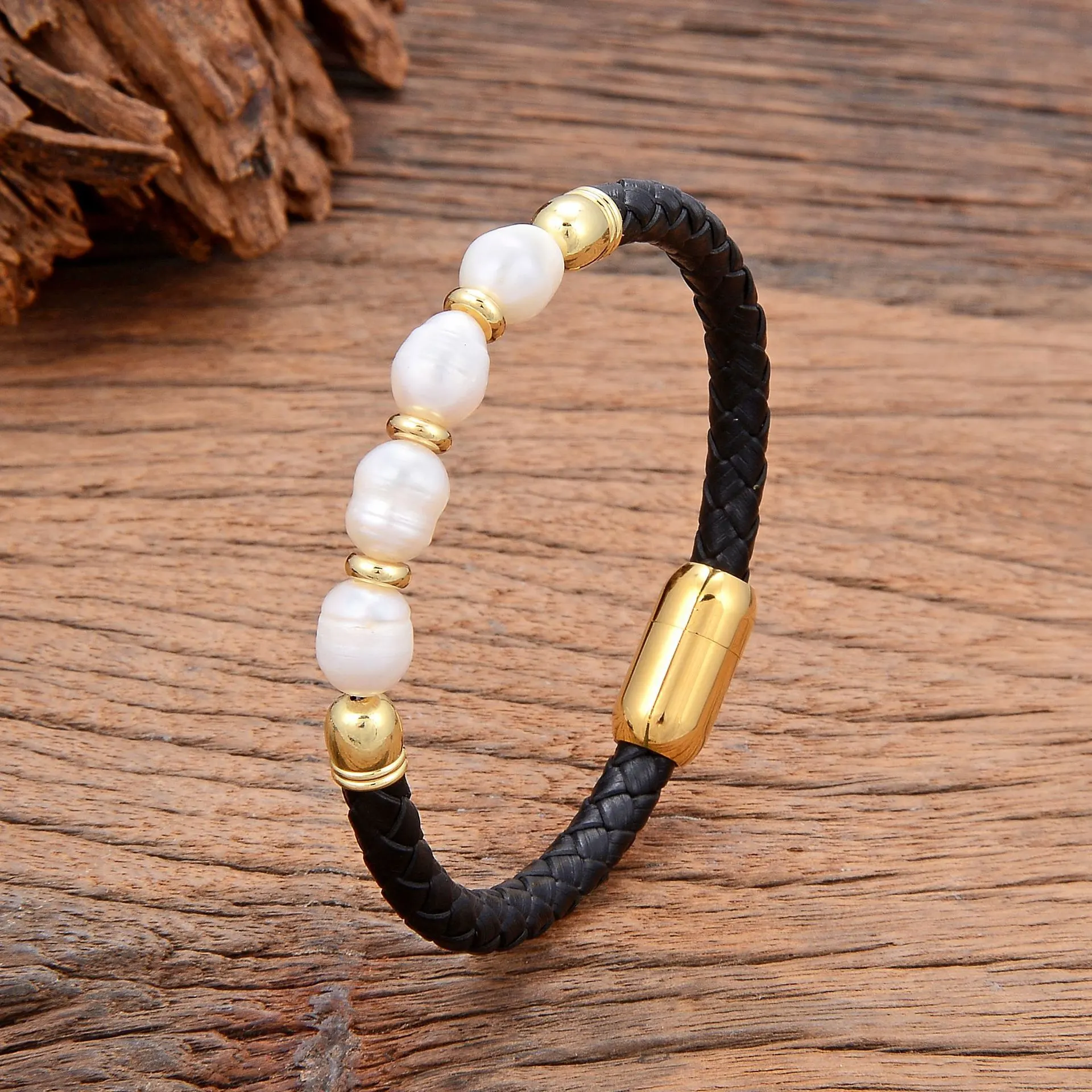 Irregular Shape Pearl Bracelet Unisex - White Pearl Gold