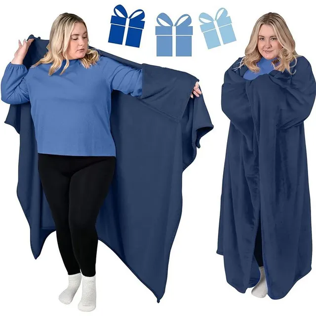 Comfortable Soft Flannel Home Warm Wearable Blanket Blue - Shop at LoveMi