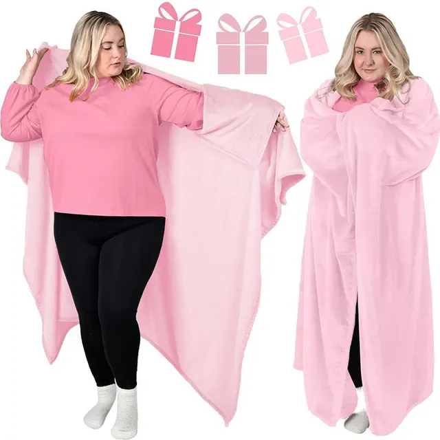 Comfortable Soft Flannel Home Warm Wearable Blanket Light Pink - Shop at LoveMi