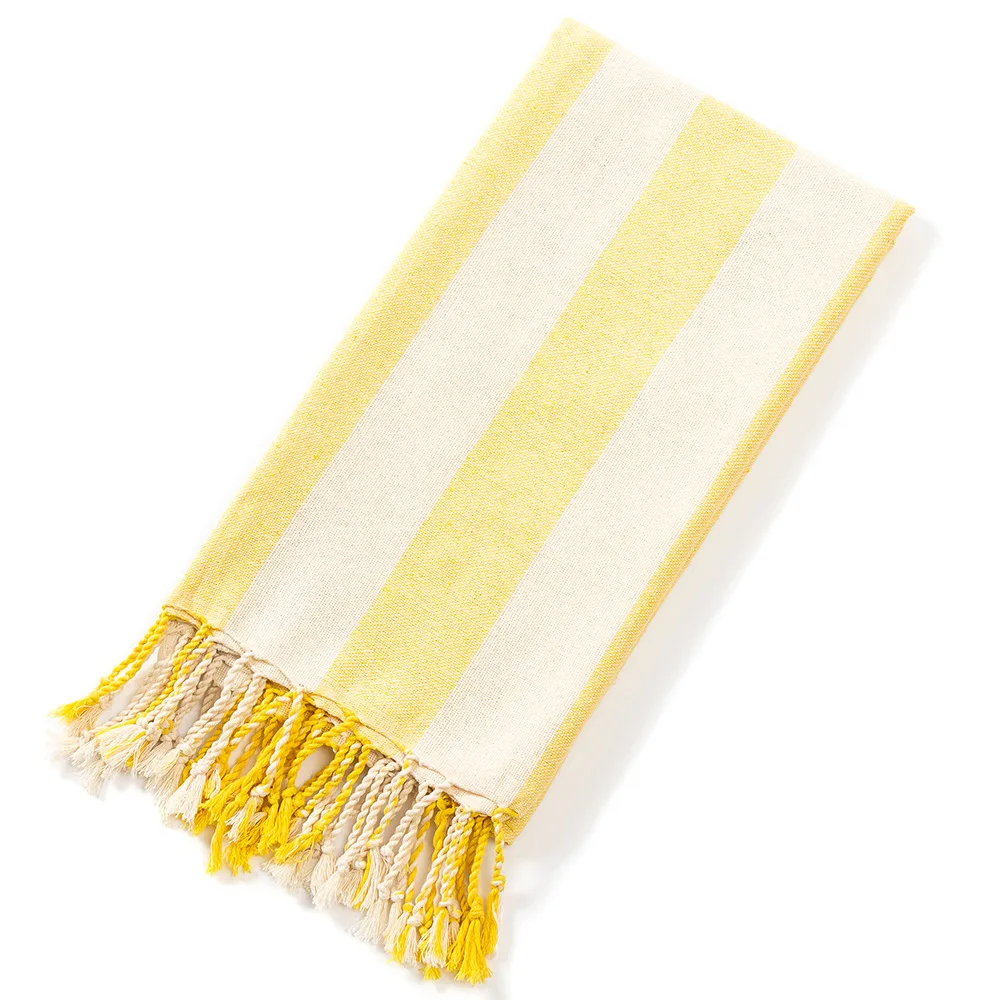 Turkish Yarn-dyed Striped Beach Towel With Tassels - Yellow