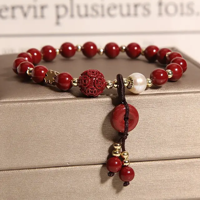 Natural Cinnabar Safety Buckle Bracelet Female Ethnic Style Birth Year Cinnabar - Shop at LoveMi