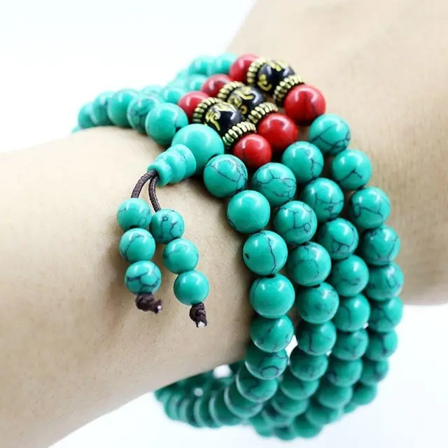 Multi layer Turquoise Tibetan Accessories 108 Beads Bracelet 8Mm - Shop at LoveMi