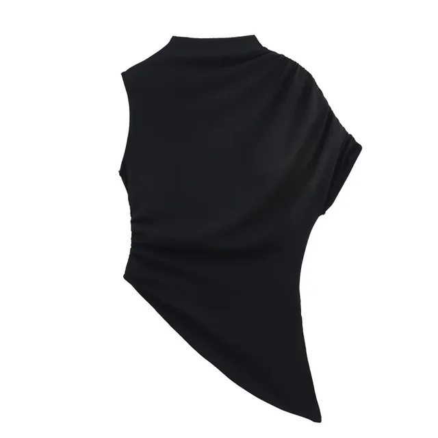 Slim fit Design Asymmetric Sleeveless Top Black - Shop at LoveMi