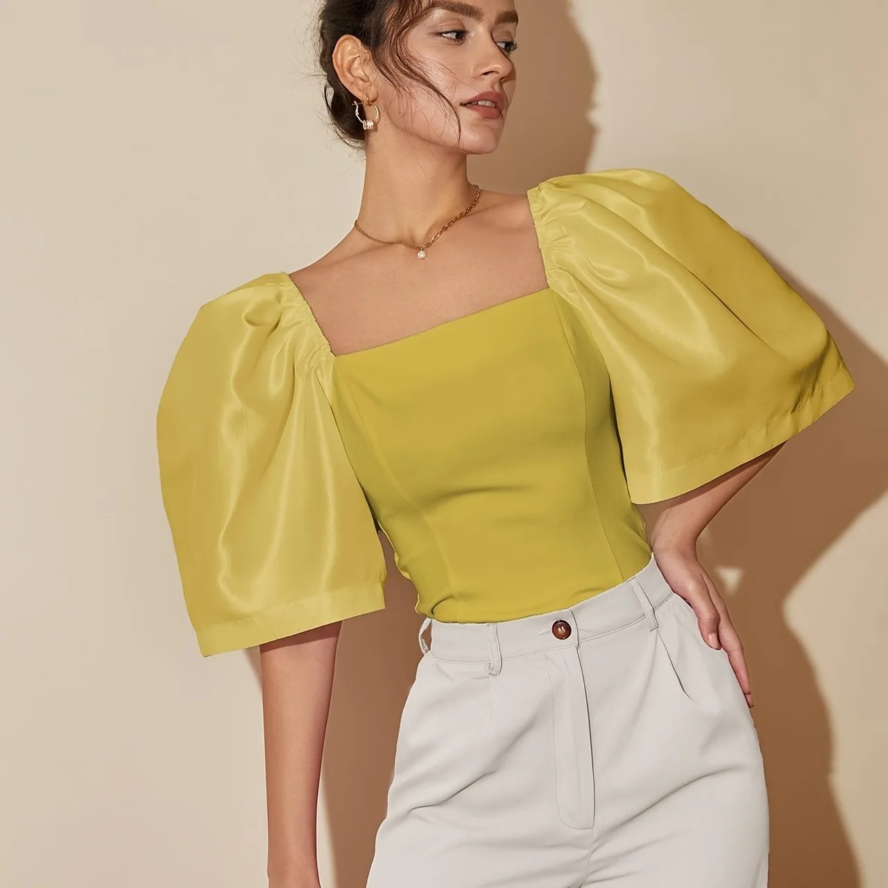 European And American Polyester Elegant Top - Mustardyellow