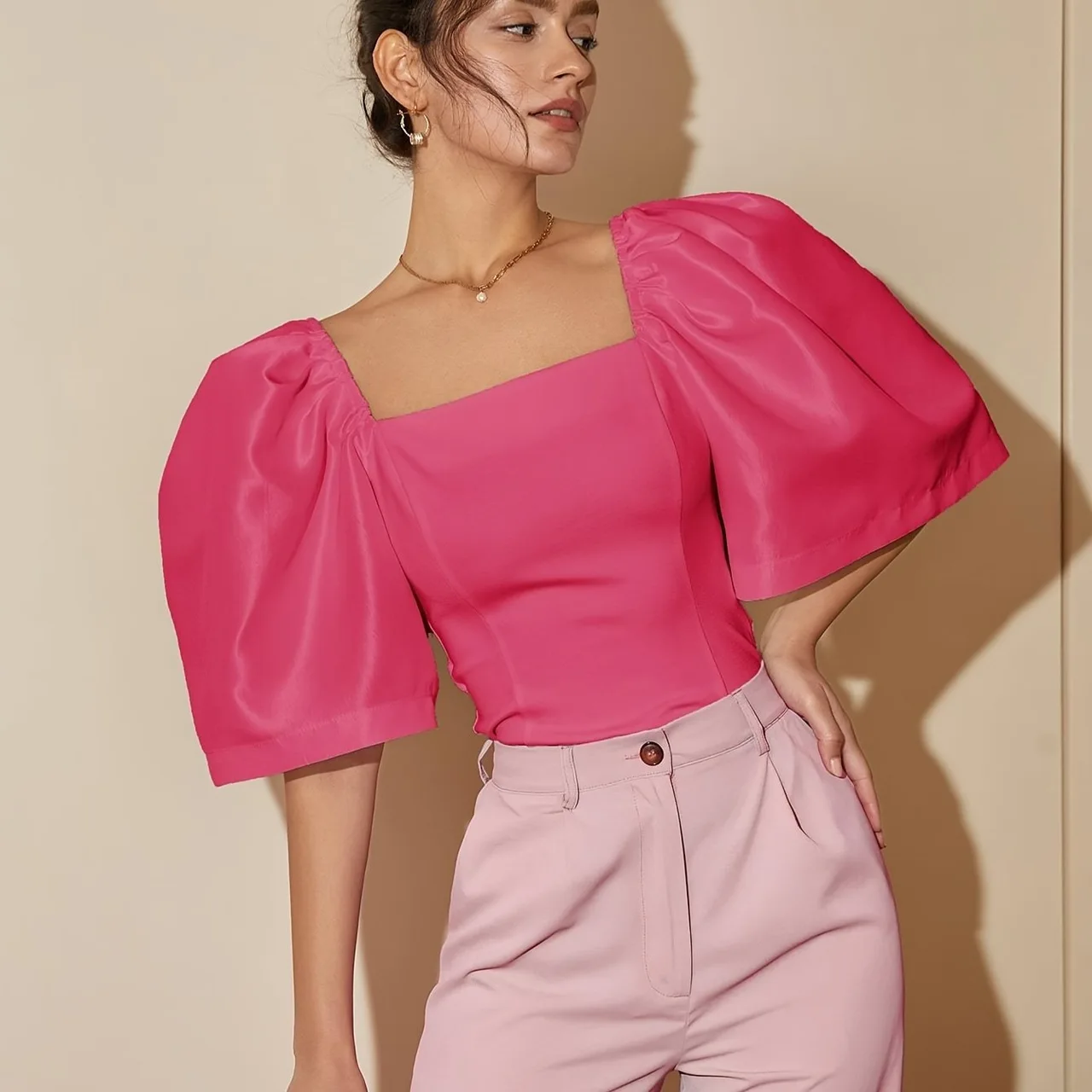 European And American Polyester Elegant Top - Pink