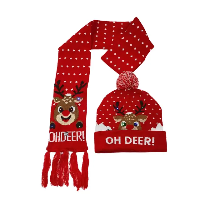 Holiday Party Christmas LED Luminous Knitted Jacquard Knitted Hat Hat Scarf Suit 15 - Shop at LoveMi