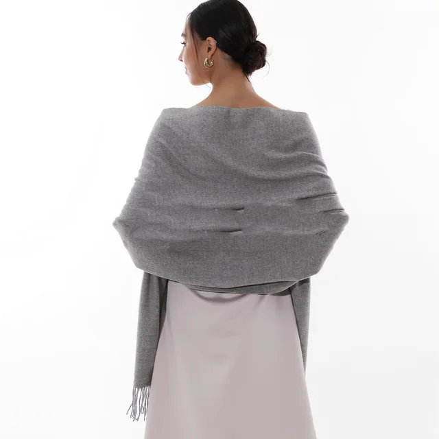 Women's Cashmere like Scarf Solid Color Tassel Simple All match Wrap Dark Gray - Shop at LoveMi