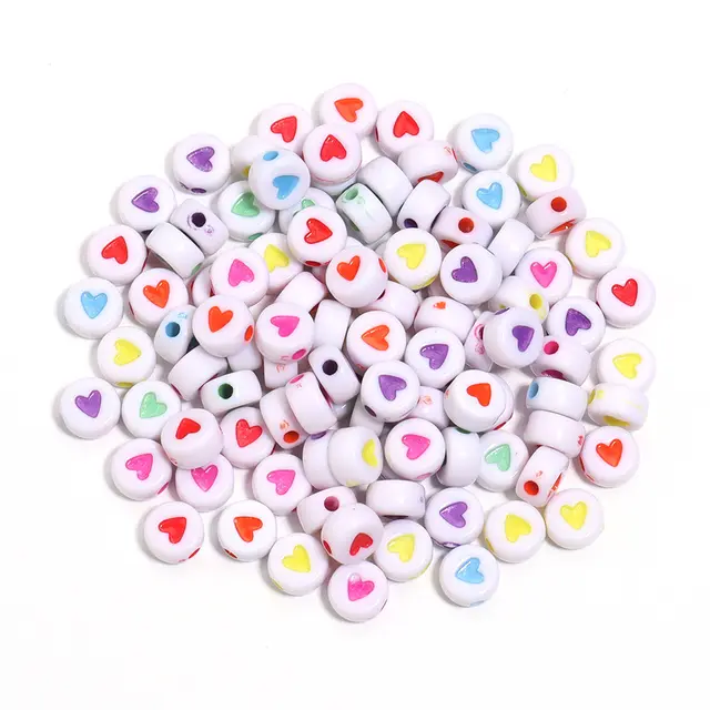 Acrylic Flat Round Colored Loving Heart Beads Diy Handmade White - Shop at LoveMi