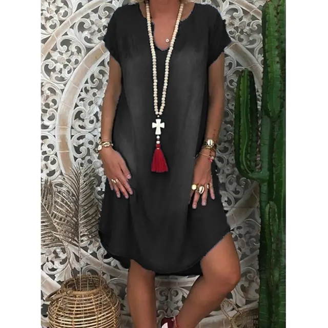 Hem Short Sleeve Multi color Multi size Denim Dress Black - Shop at LoveMi