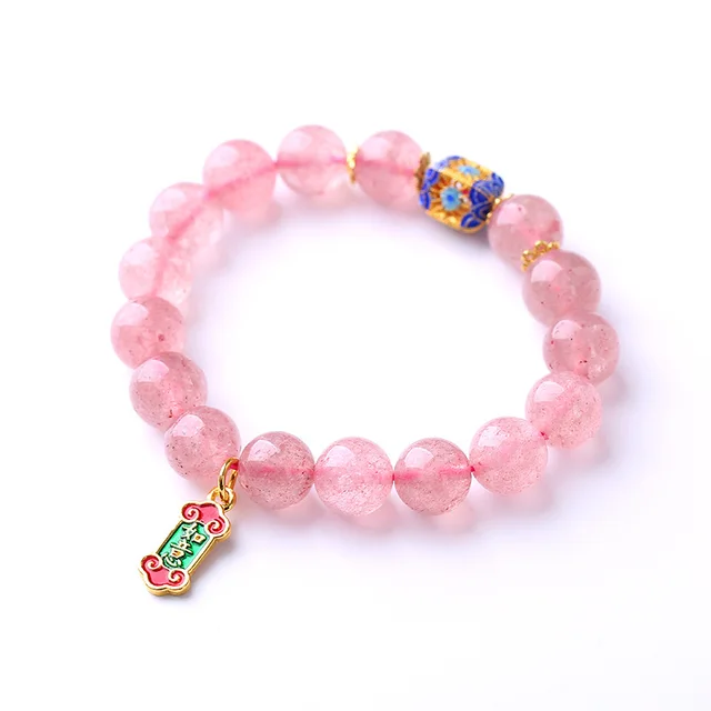 Strawberry Quartz Lucky National Style Crystal Bracelet Pink - Shop at LoveMi
