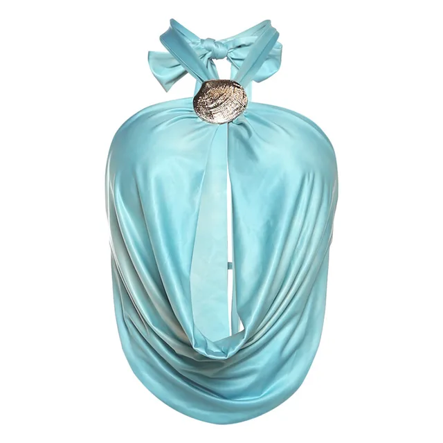 Women's Fashion Shell Hollow out Solid Color Top Blue - Shop at LoveMi