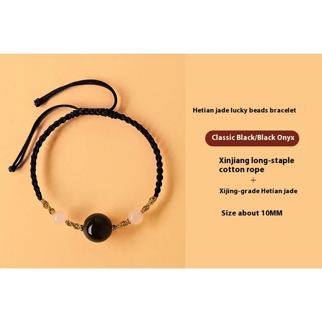 Hetian Jade Lucky Beads Red Rope Bracelet For Women Classic Black Chic Black Agate - Shop at LoveMi