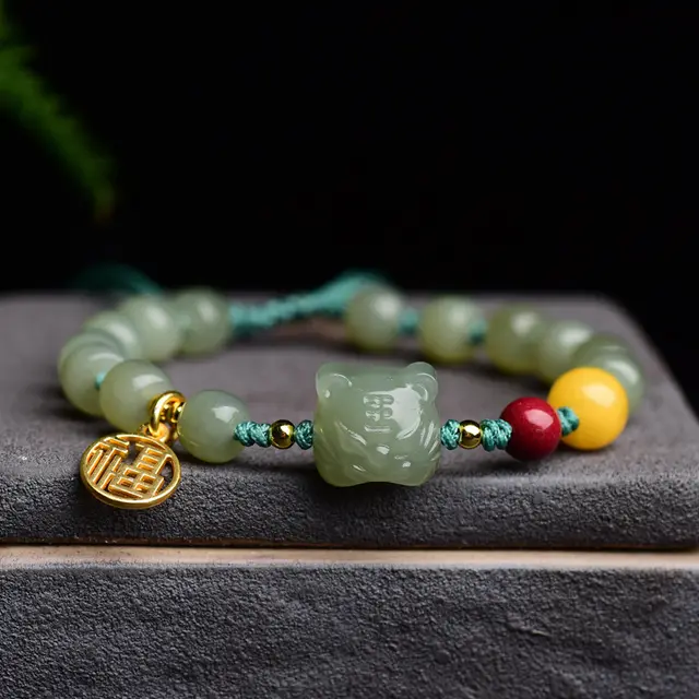 Natural Hetian Jade Cinnabar Beeswax Bead Men's And Women's Bracelet 5X7Mm - Shop at LoveMi