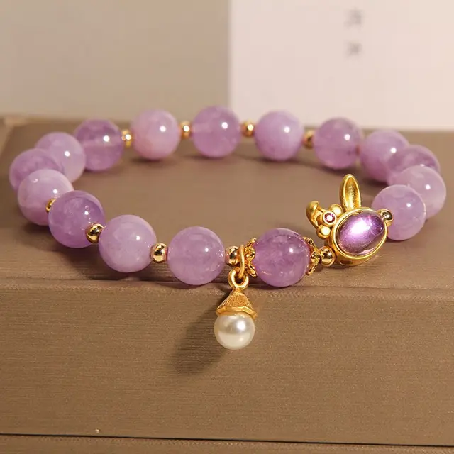 Natural Mauve Jade Crystal Light Luxury Mori Style Rabbit Bracelet Mauve Jade Rabbit Bracelet - Shop at LoveMi