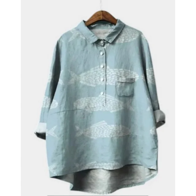 Women's Summer Loose Casual Graffiti Printing Long Sleeve Shirt Style46 - Shop at LoveMi