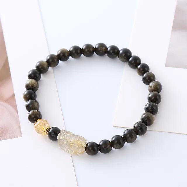 Cross border New Natural Obsidian Pi Xiu Bracelet Ethnic Style Retro Artistic Jewelry Accessories In Stock Gold Obsidian - Shop at LoveMi