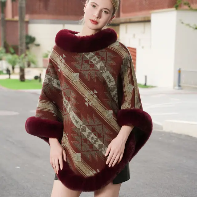 New Knitted Thermal Head Cover Cape Elegant Shawl Wine Red - Shop at LoveMi