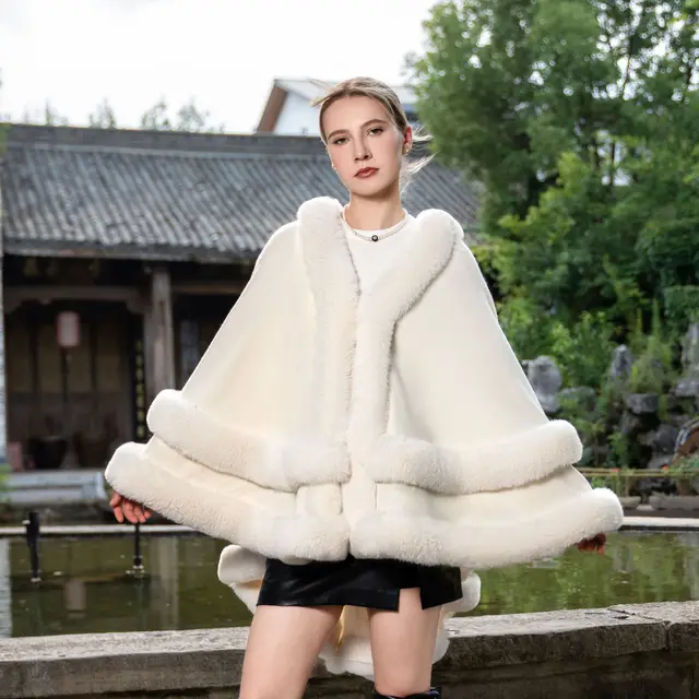 Plus Size Loose And Elegant Cloak All Match Dress Fur Shawl White - Shop at LoveMi