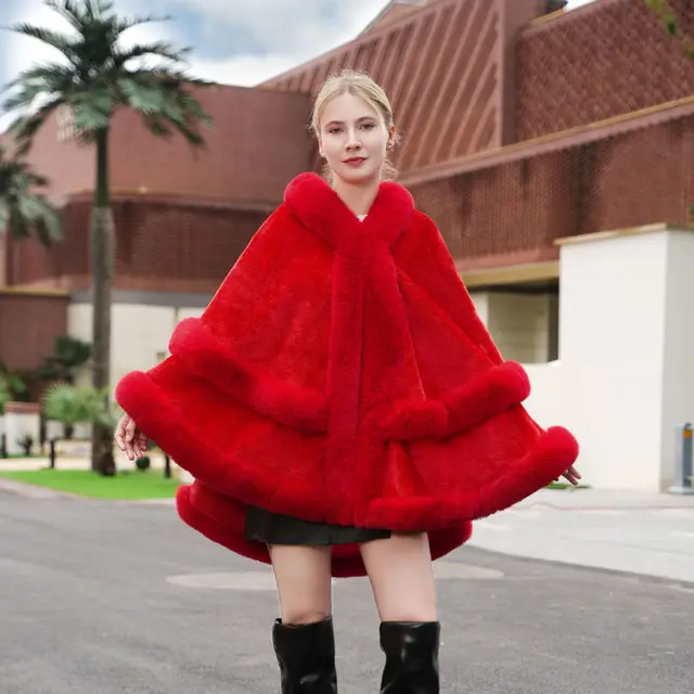 Fur Knitted Solid Color Cheongsam Formal Dress Outer Shawl Red - Shop at LoveMi