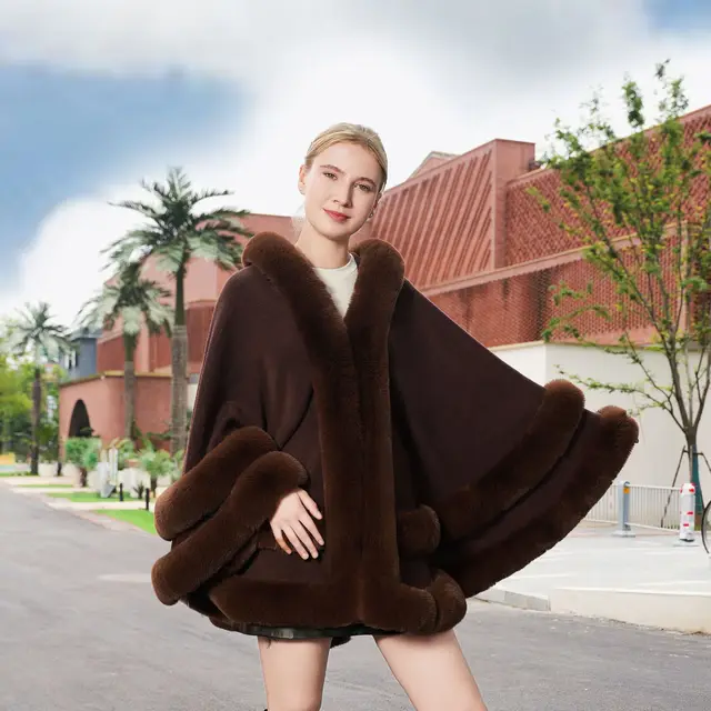 Loose Knitted Cloak Plus Size Easy Matching Coat Women Brown - Shop at LoveMi