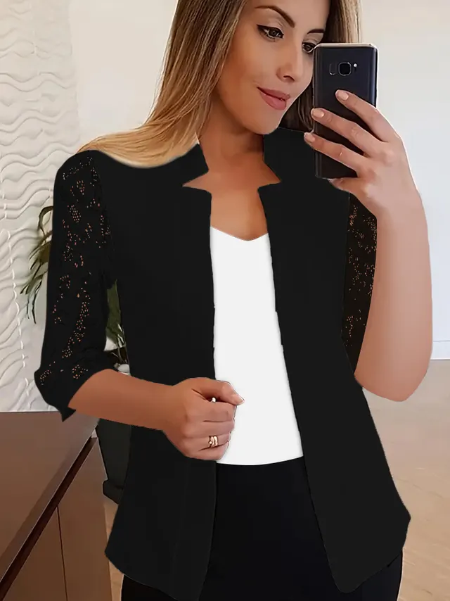 Color Temperament Lace Mid Sleeve Casual Versatile Suit Coat Black - Shop at LoveMi