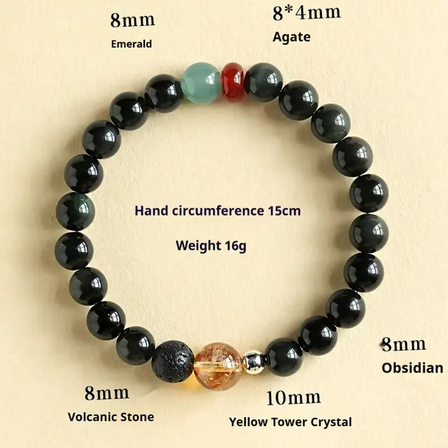 New Yellow Tower Crystal Couple Bracelet Female Niche High Sense Agate Jade Bracelet Jewelry 8Mm Obsidian Bracelet - Shop at LoveMi