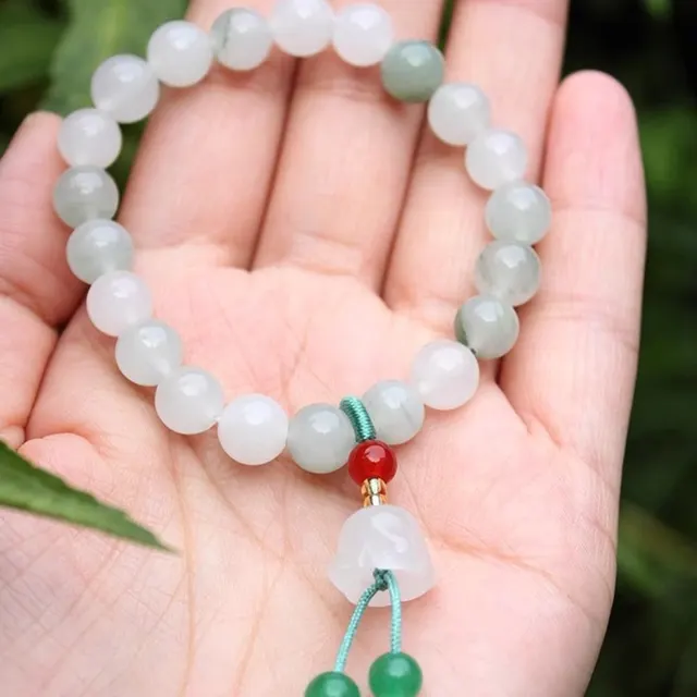 Natural White Agate Round Beads Lotus Seedpod Bracelet Tian Shan Cui Old styled Bead Tianshan Cui Round Beads - Shop at LoveMi