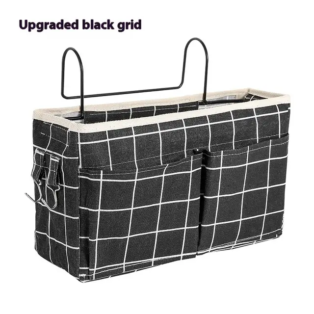 Dormitory Bedside Hanging Basket Upper Berth Gadget Bedside Storage Basket Bedroom Bed Storage Rack Upgraded Black Plaid - Shop at LoveMi