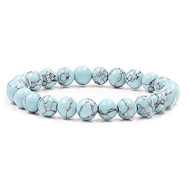 Natural Stone Beaded Elastic Bracelet European And American Refined Grace Crystal 1 Black Line Blue Pine - Shop at LoveMi