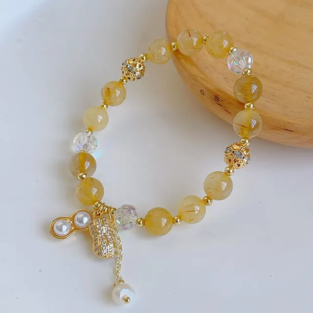 Citrine Female Peanut Sunstone Beaded Bracelet Gold - Shop at LoveMi
