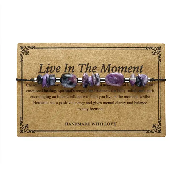Wax Line Beads Stone Bracelet Original With Shape Rough Stone Carrying Strap Purple - Shop at LoveMi