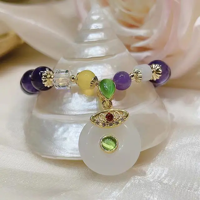 Natural Amethyst Bracelet Ethnic Style Money Bag Pendant Purse - Shop at LoveMi