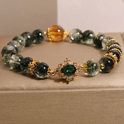 Light Luxury Minority Gold Rutilated Quartz Bracelet Green Phantom Quartz - Shop at LoveMi