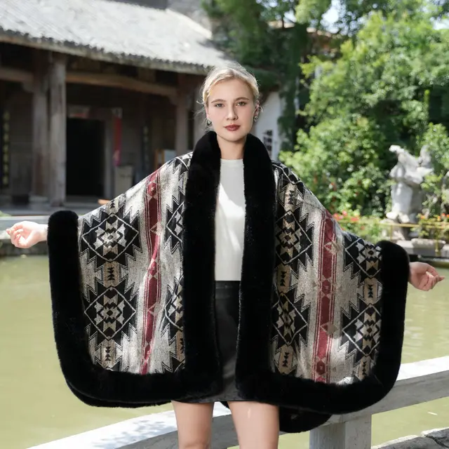 New All match Shawl Fleece Lined Padded Warm Keeping Fur Collar Black - Shop at LoveMi
