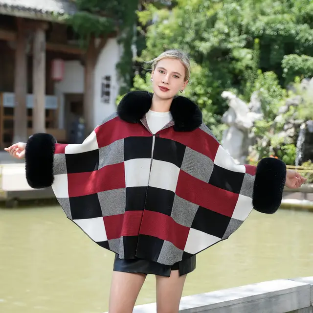 Fashion Autumn And Winter Imitation Fur Thickened Plaid Coat Knitted All matching Fur Shawl Color - Shop at LoveMi