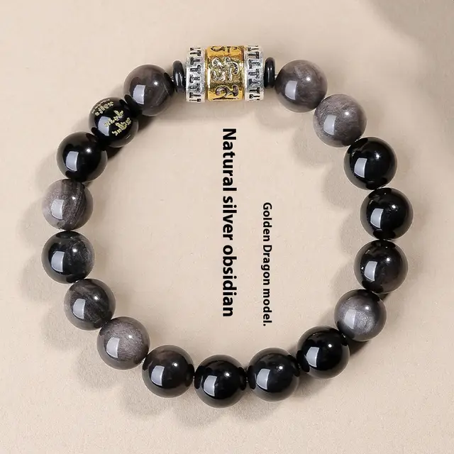 Surrounding Natural Silver Stone Crafts Hand Toy Buddha Beads Bracelet Golden Dragon Style - Shop at LoveMi