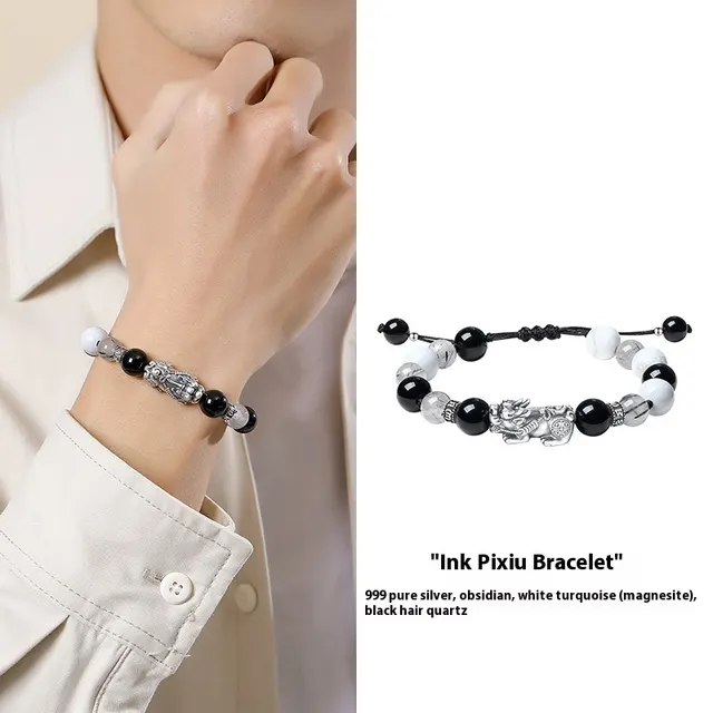 999 Sterling Silver Blessing Card Sterling Silver Couple Bracelets Black - Shop at LoveMi