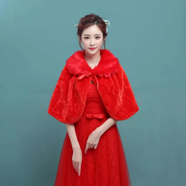Cape Fur Coat Autumn And Winter Thick Warm Coat Red - Shop at LoveMi