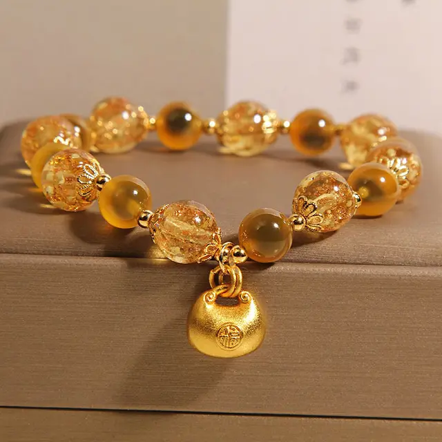 Natural Yellow Sugar Heart Agate Crystal Bracelet For Women Yellow - Shop at LoveMi