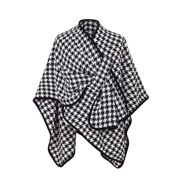 New Hasp Gold Silk Houndstooth Shawl Black And White - Shop at LoveMi