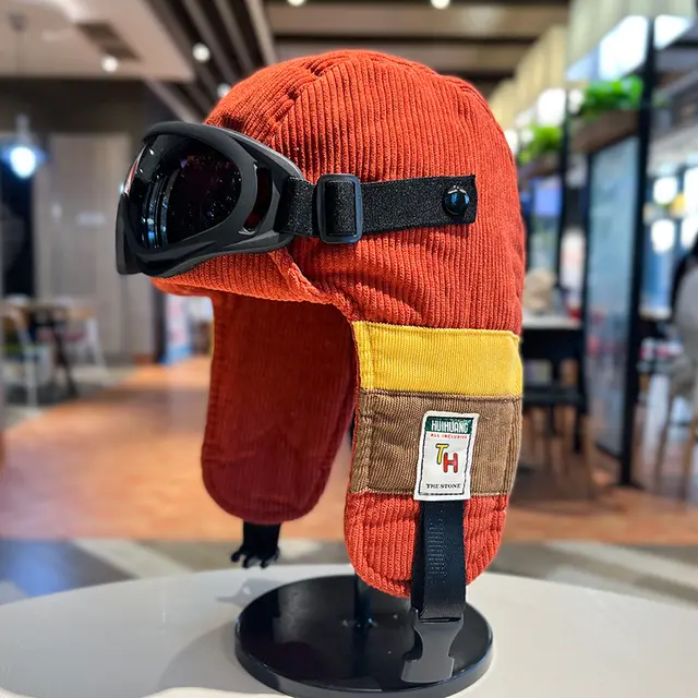 Pilot Hat Corduroy Warm Ear Protection Ushanka Red Hat Sunglasses - Shop at LoveMi