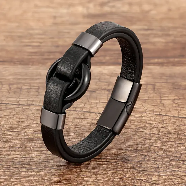 Stone Leather Rope Trendy Retro Magnetic Buckle All match Bracelet Black Buttons 5 - Shop at LoveMi
