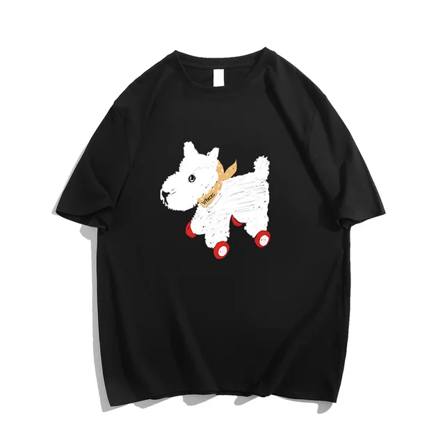 Women's Summer American Retro Loose fitting Pure Cotton Short Sleeves Black - Shop at LoveMi