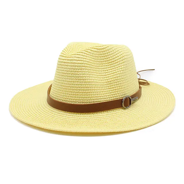 Sun Protection Travel Vacation Beach Woven Denim Top Hat Milky Yellow - Shop at LoveMi