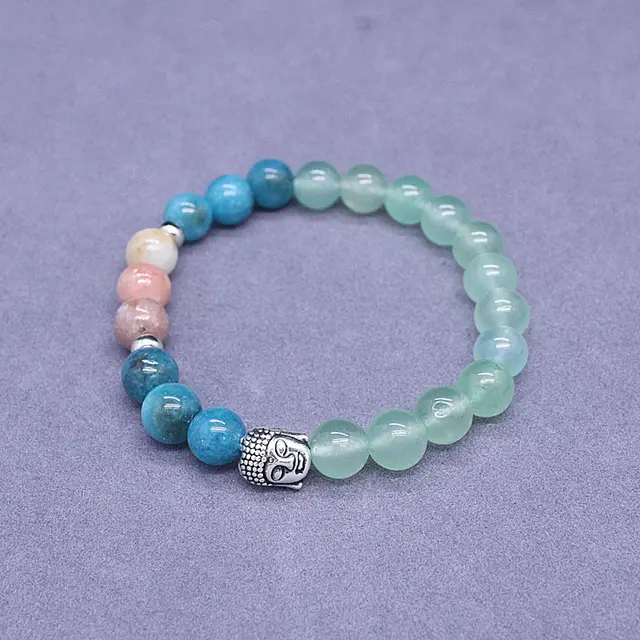 Natural Stone Agate Mixed Color Elastic Bracelet Green Aventurine - Shop at LoveMi