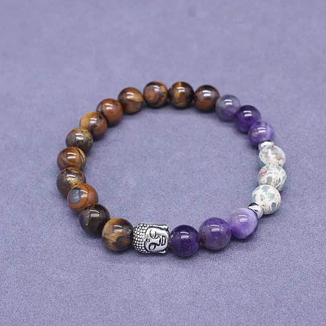 Natural Stone Agate Mixed Color Elastic Bracelet Tigereye - Shop at LoveMi