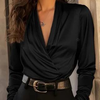 High-grade Shirt Temperament V-neck Design Sense - Black